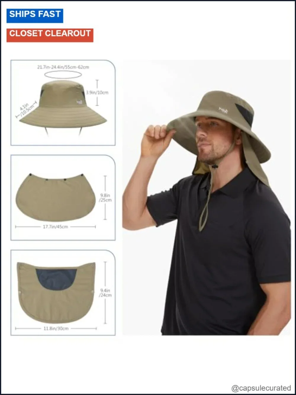 UPF 50+ Sun Hat Wide Brim with Removable Face Cover Neck Flap